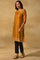 Mustard Printed Straight kurta In Lustrous Satin