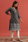 Grey Cotton Silk Jacquard Kurta With Embroidery