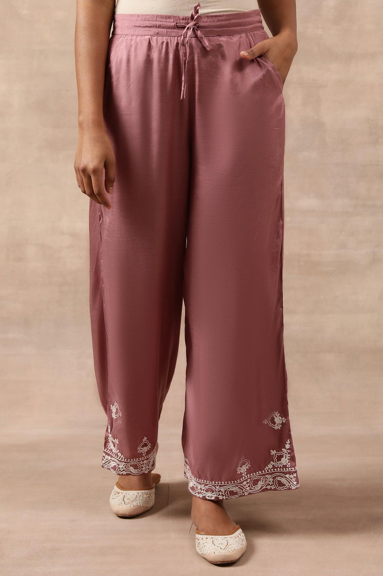 Pink Parallel Pants With Dori Embroidery At Hem