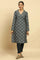 Green Printed Winter Kurta With Embroidery