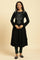 Black Paisley Embroidered Winter Flared Kurta And Tights Set