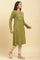 Green Embroidered Winter Kurta And Tights Set