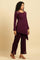 Purple Embroidered Asymmetrical Winter Kurta And Pants Set