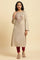 Beige Embroidered Winter Kurta And Tights Set