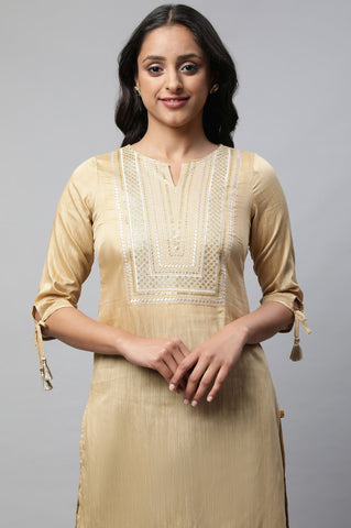 Beige Light Festive Zari Embroidered kurta