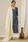 Blue Floral Printed Straight Kurta with Zari Embroidery