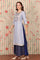 Blue Yarn Dyed Zari Embroidered Kurta, Palazzo and Dupatta Set