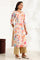 Cream Digital Foil Floral Printed Sequined Kota Straight Kurta