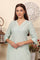 Blue Solid Snow Linen Straight Kurta With Thread Work On Neck