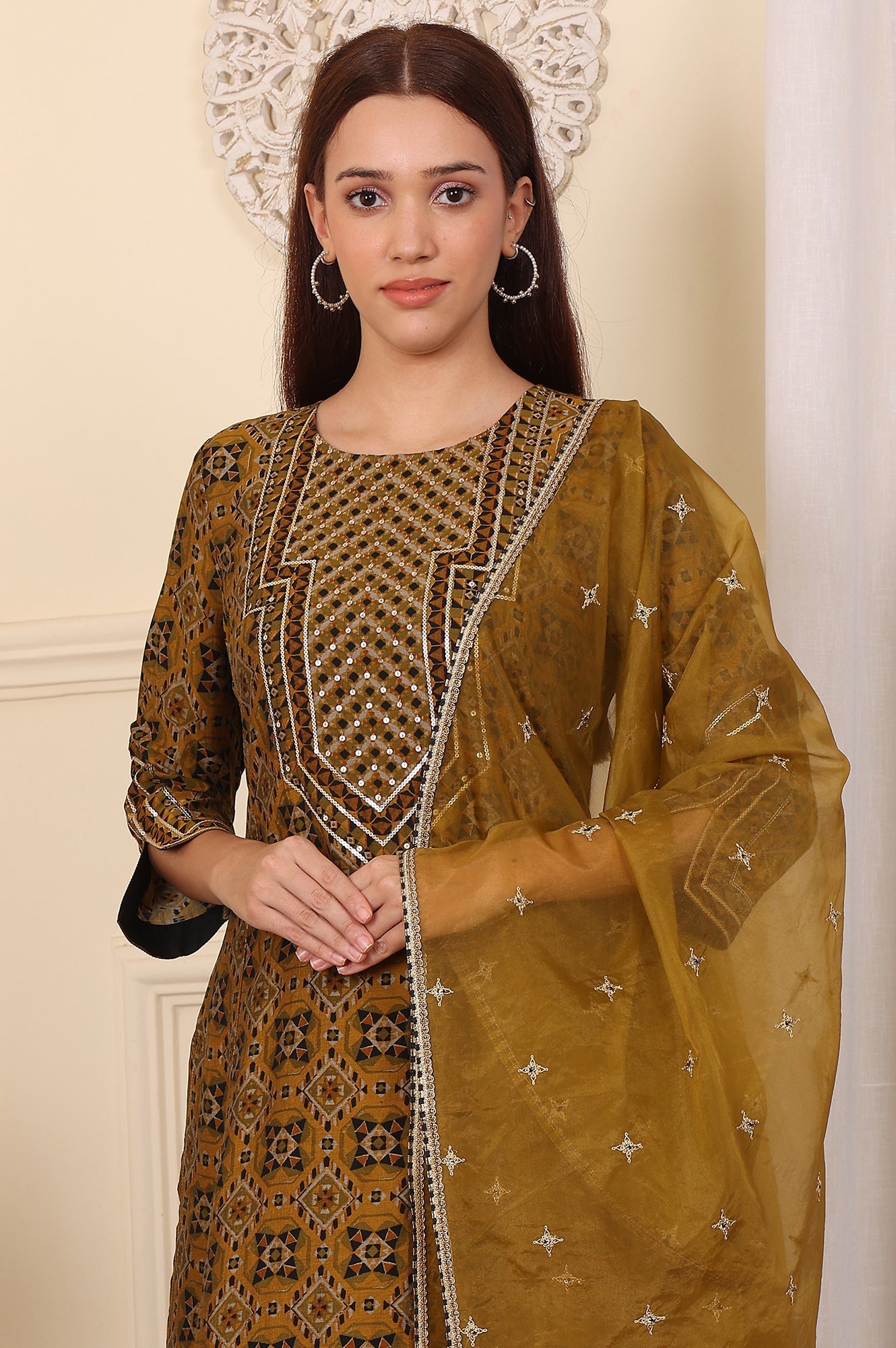 Mustard Yellow Dori Embroidered Organza Dupatta