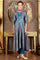 Cerulean Blue Floral Printed Japanese Satin Kurta, Pants And Dupatta Set