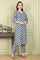 Blue Floral Printed Cotton Blend Straight Kurta And Pants Co-Ord Set