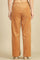 Brown Solid Straight Fit Cotton Pants With Elasticated Waist