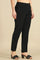 Black Solid Cotton Blend Straight Pants