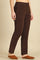 Brown Solid Cotton Blend Straight Pants
