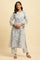 Blue Checker And Floral Printed Kurta