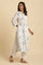 White Cotton Kurta With Blue Print