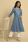 Blue Printed A-Line Kurta