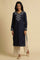 Blue Thread Embroidered Straight Kurta