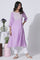 Lilac Textured Swiss Dot A-Line Kurta With Thread Mesh Embroidered Yoke