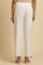 White Straight Pants With Embroidered Hemline