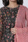 Dark Brown Panelled Printed Kota Kurta, Pants And Dupatta Set