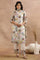 White Floral Printed A-Line Kurta, Pants And Dupatta Set