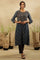 Blue Printed Kurta With Border Print Yoke
