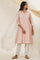 Pink V-Neck Jacquard Embroidered Kurta