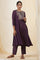 Purple Jacquard Yoke Flared Kurta With Neck Tie-Up