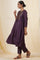 Purple Jacquard Yoke Flared Kurta With Neck Tie-Up