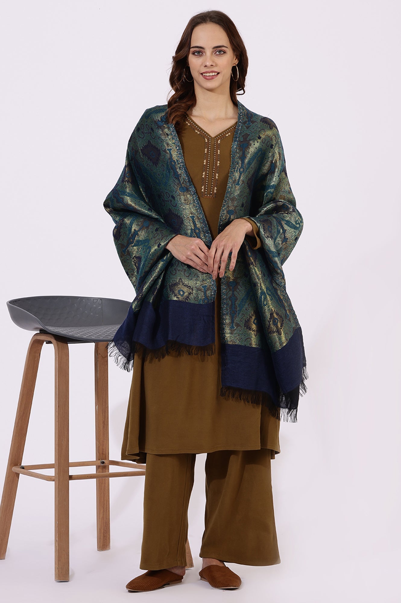 Blue Yarn Dyed Shawls & Stole