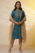 Blue Embellished Lurex Stripes Kurta, Trousers and Dupatta Set