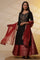 Black Zari Embroidered Straight Kurta, Red Printed Skirt and Dupatta Set