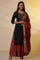 Black Zari Embroidered Straight Kurta, Red Printed Skirt and Dupatta Set
