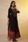 Black Zari Embroidered Straight Kurta, Red Printed Skirt and Dupatta Set