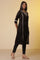 Black Shantung Embroidered Straight Kurta, Pants with Dupatta Set