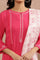 Pink Embroidered Textured Kurta, Pants And Dupatta Set