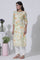 White Floral Printed Cotton Kurta, Pants With Dupatta Set