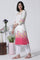 White & Pink Ombre Floral Printed Cotton Kurta, Straight Pants And Kota Dupatta