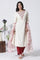 White Flared Mirror Work Kurta, Embroidered Salwar With Dupatta Set