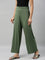 Women Solid Dark Olive Viscose Mid Rise Knit Palazzos