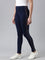 Women Navy Cotton Mid Rise Side Stripe Active Leggings