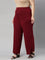 Women Solid Maroon Viscose Mid Rise Knit Palazzos