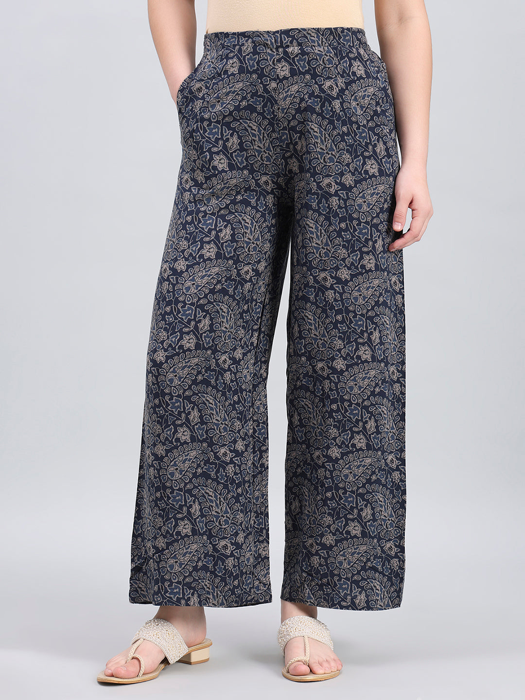 Navy Viscose Printed Palazzo