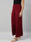 Women Solid Maroon Viscose Mid Rise Knit Palazzos