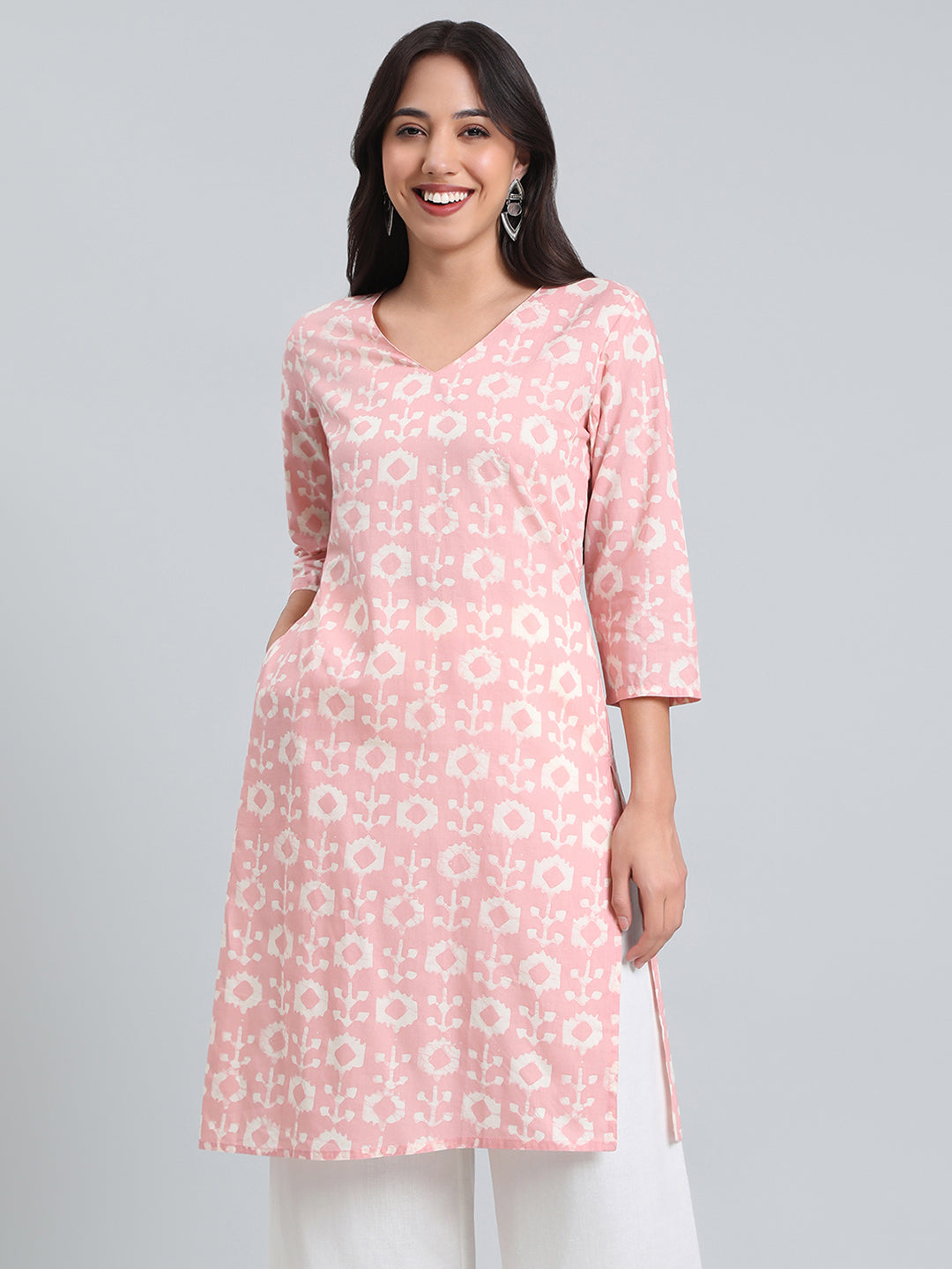 Cotton Ikat Block Print Straight Kurta