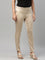 Women Solid Light Gold Mid Rise Shiny Pants