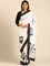 Black & white satin printed saree with hand embroidery & ready made blouse