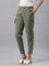 Women Olive Stripe Linen Pencil Pants